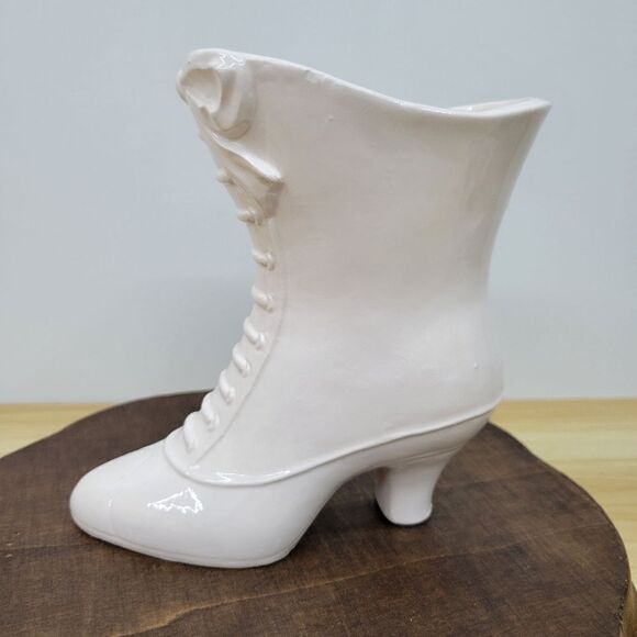 Vintage 1960's Napco Ivory Boot Vase Victorian Style Yellow & Orange Floral Vase - Picture 6 of 15